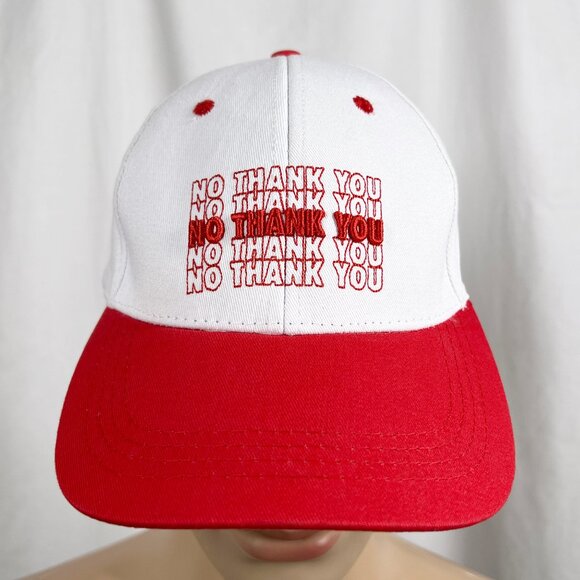 Forever 21 Men's OS White/Red "No Thank You" Grocery Bag Parody Baseball Cap - Picture 1 of 7